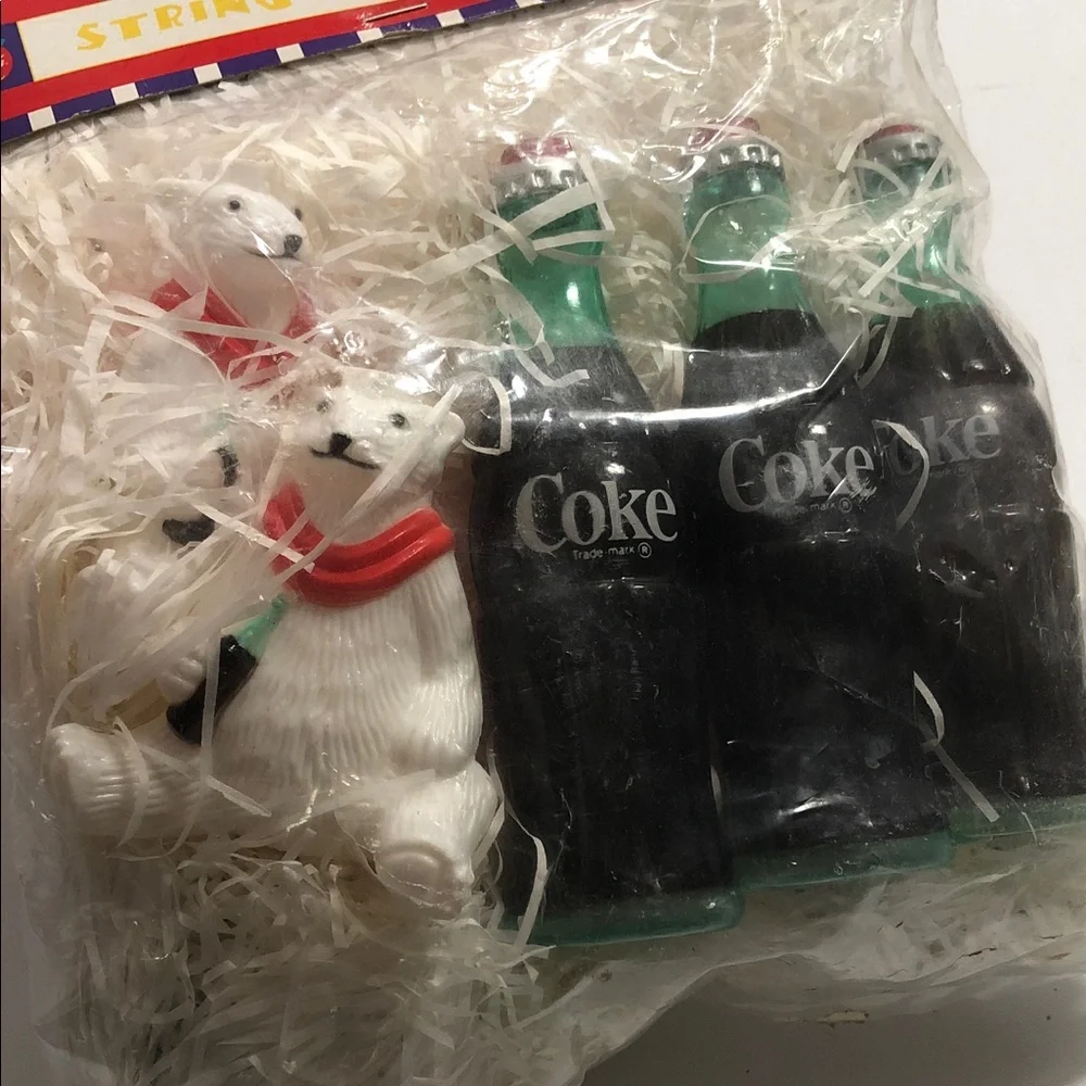 Vintage Coca Cola Polar Bear & Coke Bottle String Lights from 1996